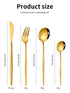Pink Gold Color Premium 24-Piece Stainless Steel Cutlery Set - Elegant Golden Steak Knife, Fork, and Spoon Set in Luxury Gift Box