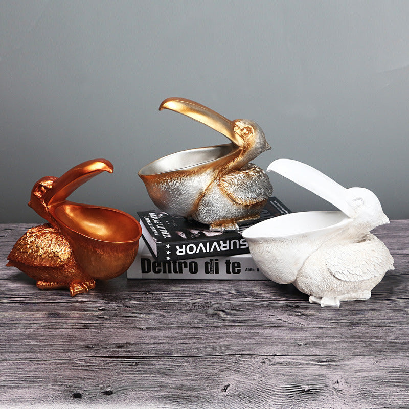 Silver Pelican Resin Decor Bowl - Unique Key, Candy, and Storage Organizer for Home Decoration