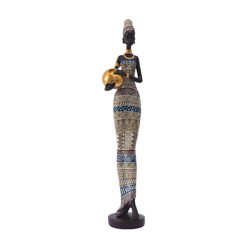 Exotic African Woman Figurine â€“ Elegant Resin Sculptures for Home Decor