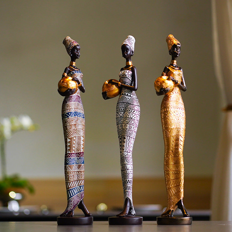 Multicolor Exotic African Woman Figurine - Elegant Resin Sculptures for Home Decor