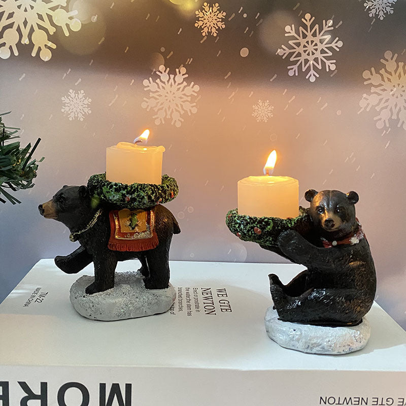 Bear With Candlestick In Hand Candle Holder  Unique Aromatherapy Table Decor