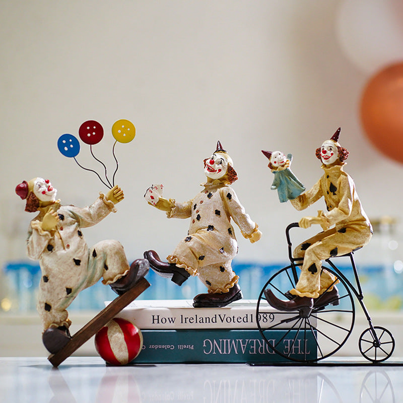 Vintage Circus Clown Figurines - Retro Balloon and Bicycle Ornaments