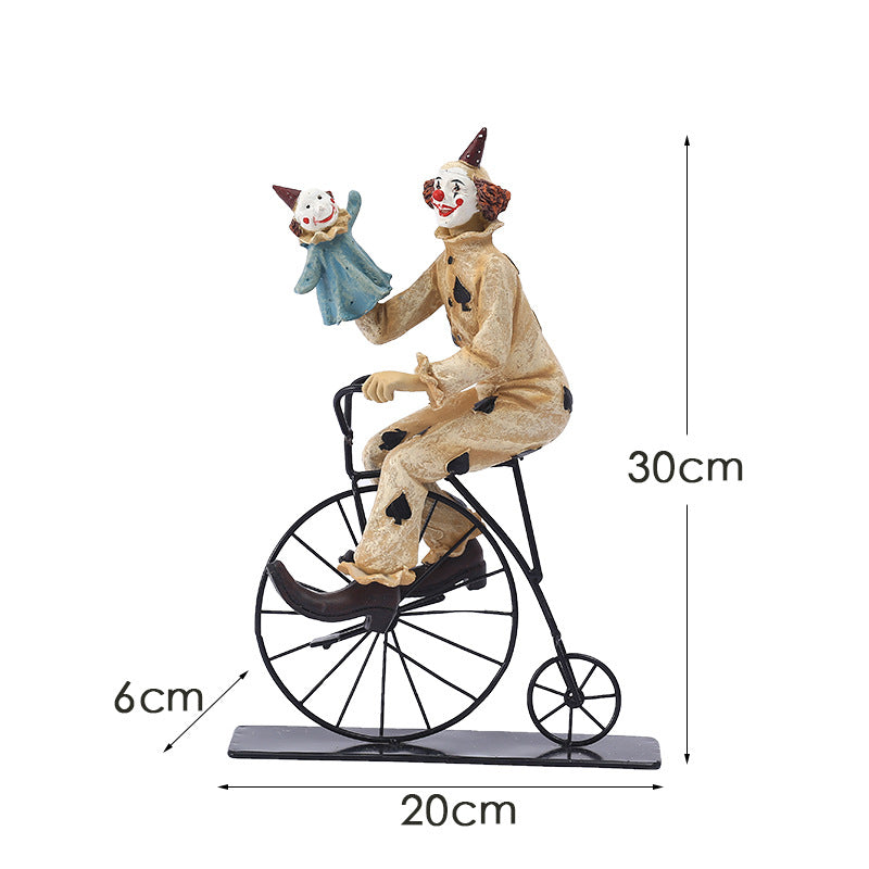 Vintage Circus Clown Figurines - Retro Balloon and Bicycle Ornaments