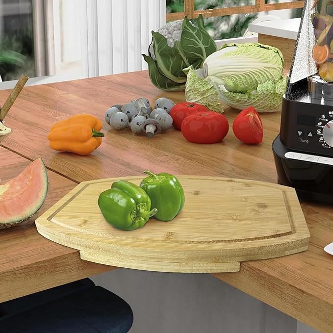 Corner Bamboo Cutting Board with Juice Groove  Space-Saving Kitchen Countertop Board
