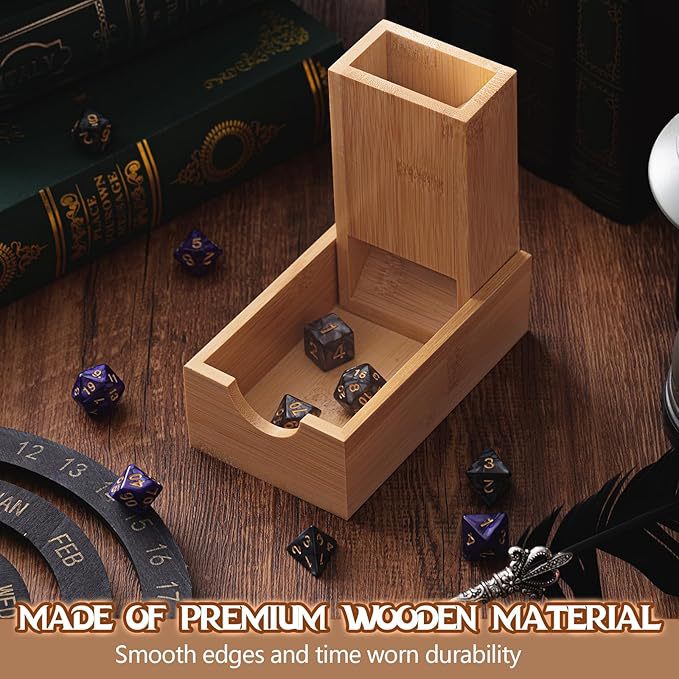 Portable Foldable Bamboo Dice Tower Set  Premium Wooden Dice Roller for Tabletop RPG and Board Games