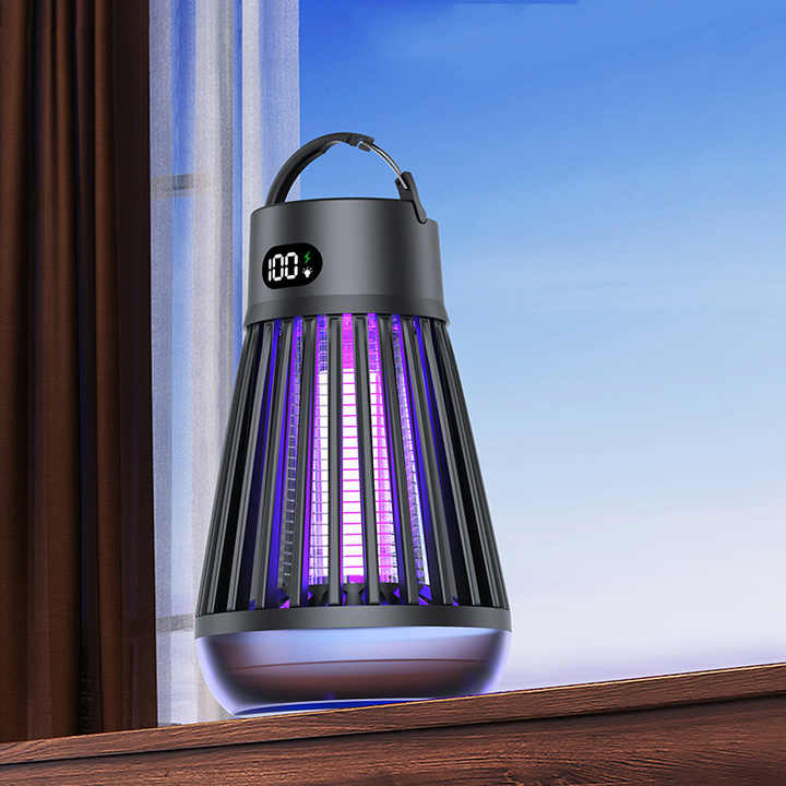 Black 360Â° Electric Mosquito Killer Lamp - UV Light Insect Zapper with Digital Display for Indoor and Outdoor Use