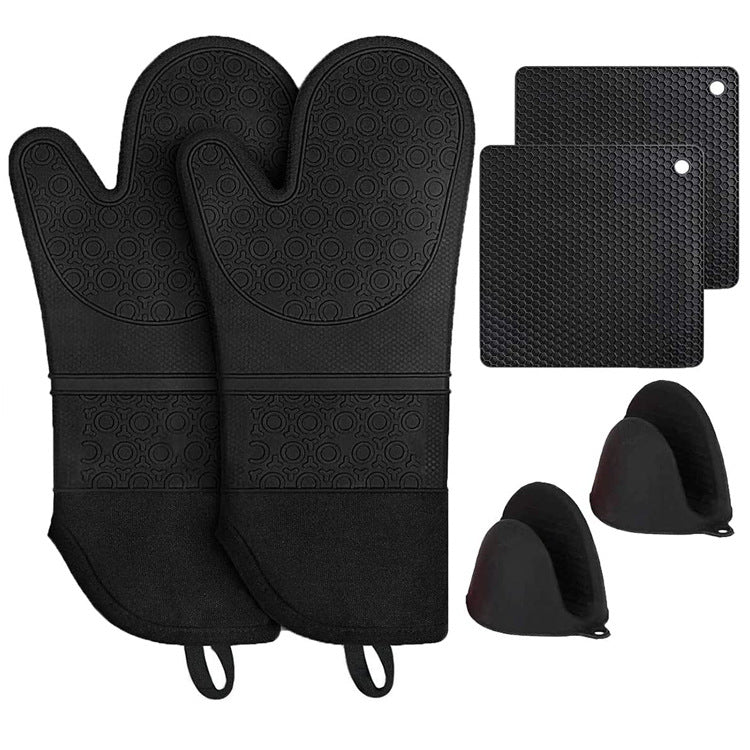 Black BPA-Free Non-Slip Silicone Oven Mitts - Heat Resistant Gloves with Honeycomb Pattern for Kitchen Safety