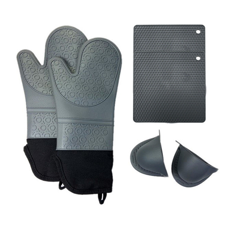 Dark Grey 3-Piece Set BPA-Free Non-Slip Silicone Oven Mitts - Heat Resistant Gloves with Honeycomb Pattern for Kitchen Safety