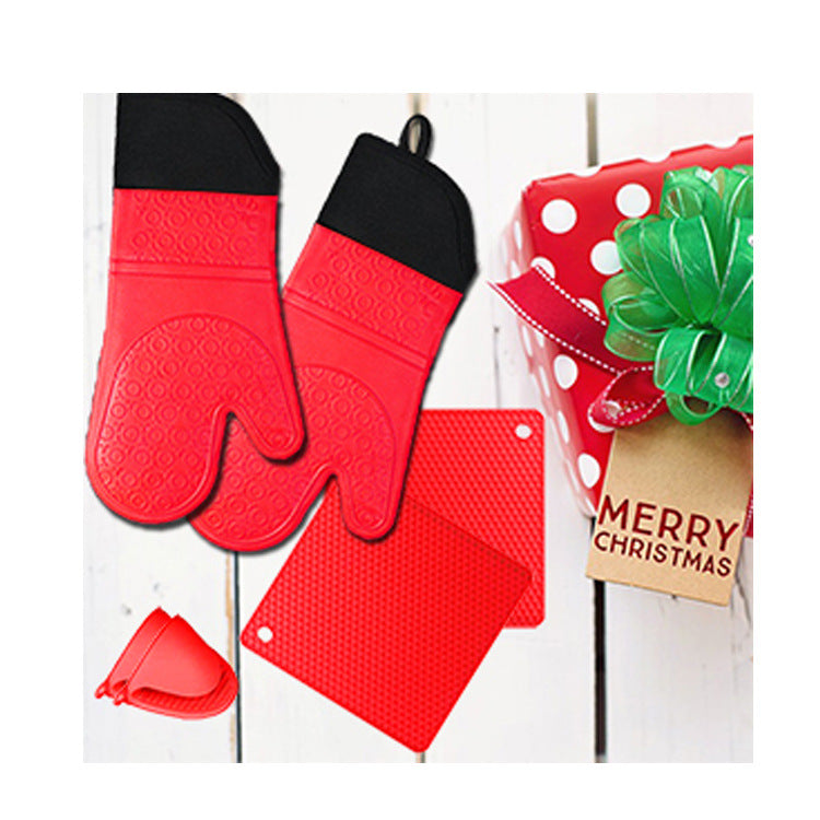 Red 3-Piece SetBPA-Free Non-Slip Silicone Oven Mitts - Heat Resistant Gloves with Honeycomb Pattern for Kitchen Safety