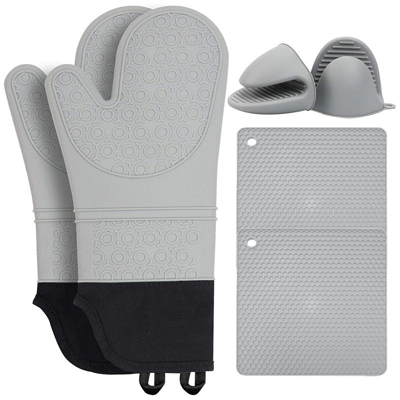 Grey 3-Piece Set BPA-Free Non-Slip Silicone Oven Mitts - Heat Resistant Gloves with Honeycomb Pattern for Kitchen Safety