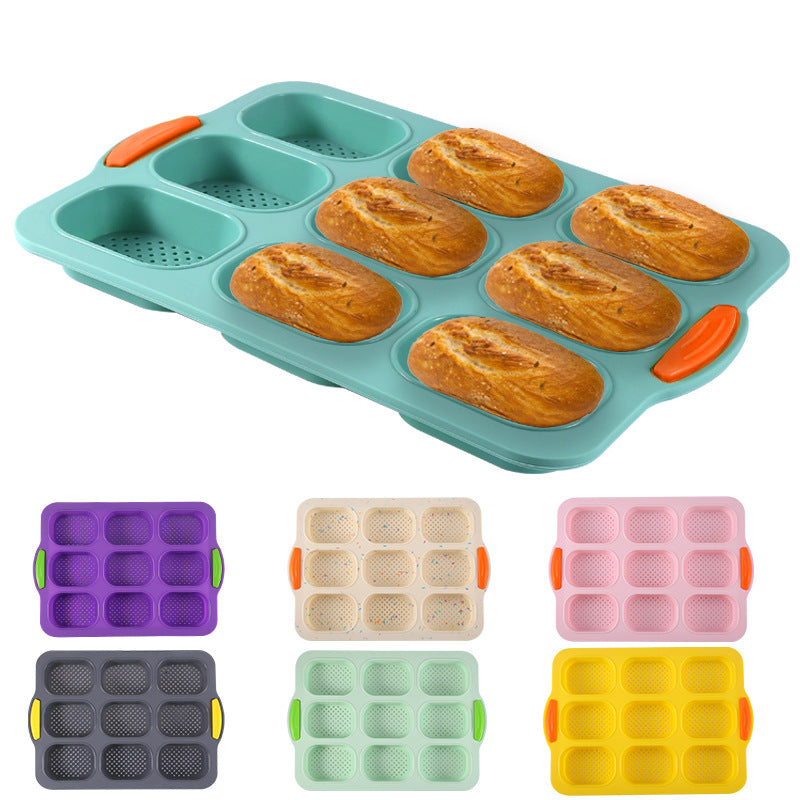 Black Silicone Mini Bread Loaf Baking Mold - Non-Stick 8-Cavity Bakeware Pan with Handles for Baking Cakes and Bread