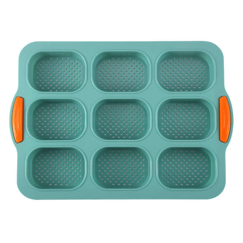 Green Silicone Mini Bread Loaf Baking Mold - Non-Stick 8-Cavity Bakeware Pan with Handles for Baking Cakes and Bread