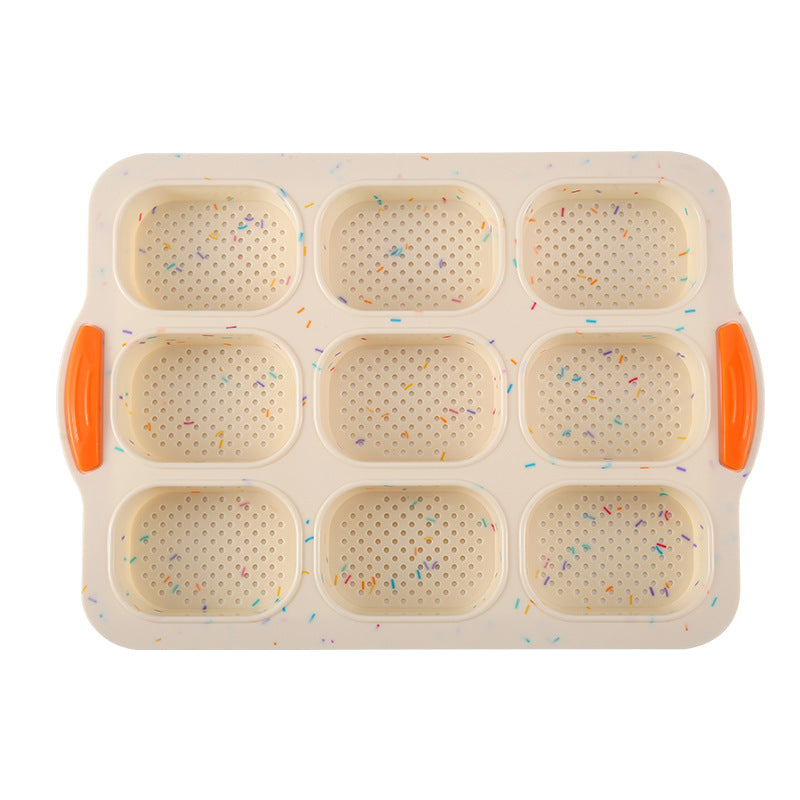 Beige Silicone Mini Bread Loaf Baking Mold - Non-Stick 8-Cavity Bakeware Pan with Handles for Baking Cakes and Bread