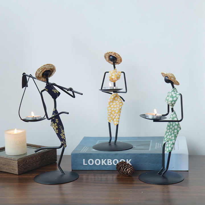 Long Golden Dress Modern Iron Art Candle Holder - Stylish Decorative Candle Stand for Living Room, Dining Room, and Study