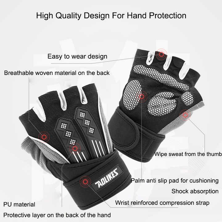 M White Fingerless Workout Gloves with Wrist Support â€“ Non-Slip, Breathable Gym Gloves for Weightlifting and Cycling