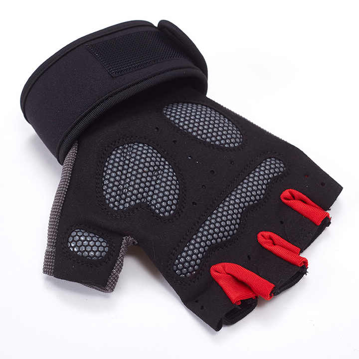 M Red Fingerless Workout Gloves with Wrist Support - Non-Slip, Breathable Gym Gloves for Weightlifting and Cycling