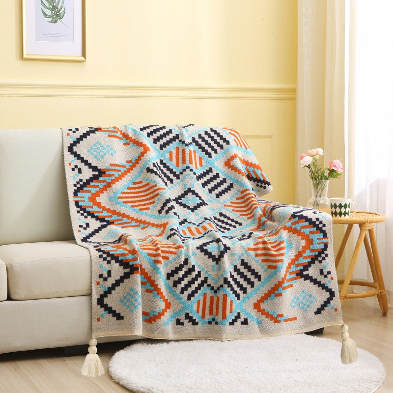 70X100cm Bohemian Woven Throw Blanket - Soft Decorative Sofa Cover with Tassels for Living Room and Bedroom