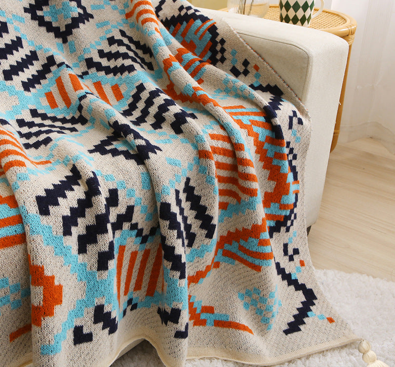 130x170cm Bohemian Woven Throw Blanket - Soft Decorative Sofa Cover with Tassels for Living Room and Bedroom