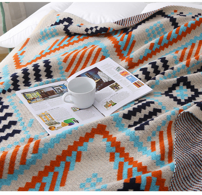 130x170cm Bohemian Woven Throw Blanket - Soft Decorative Sofa Cover with Tassels for Living Room and Bedroom