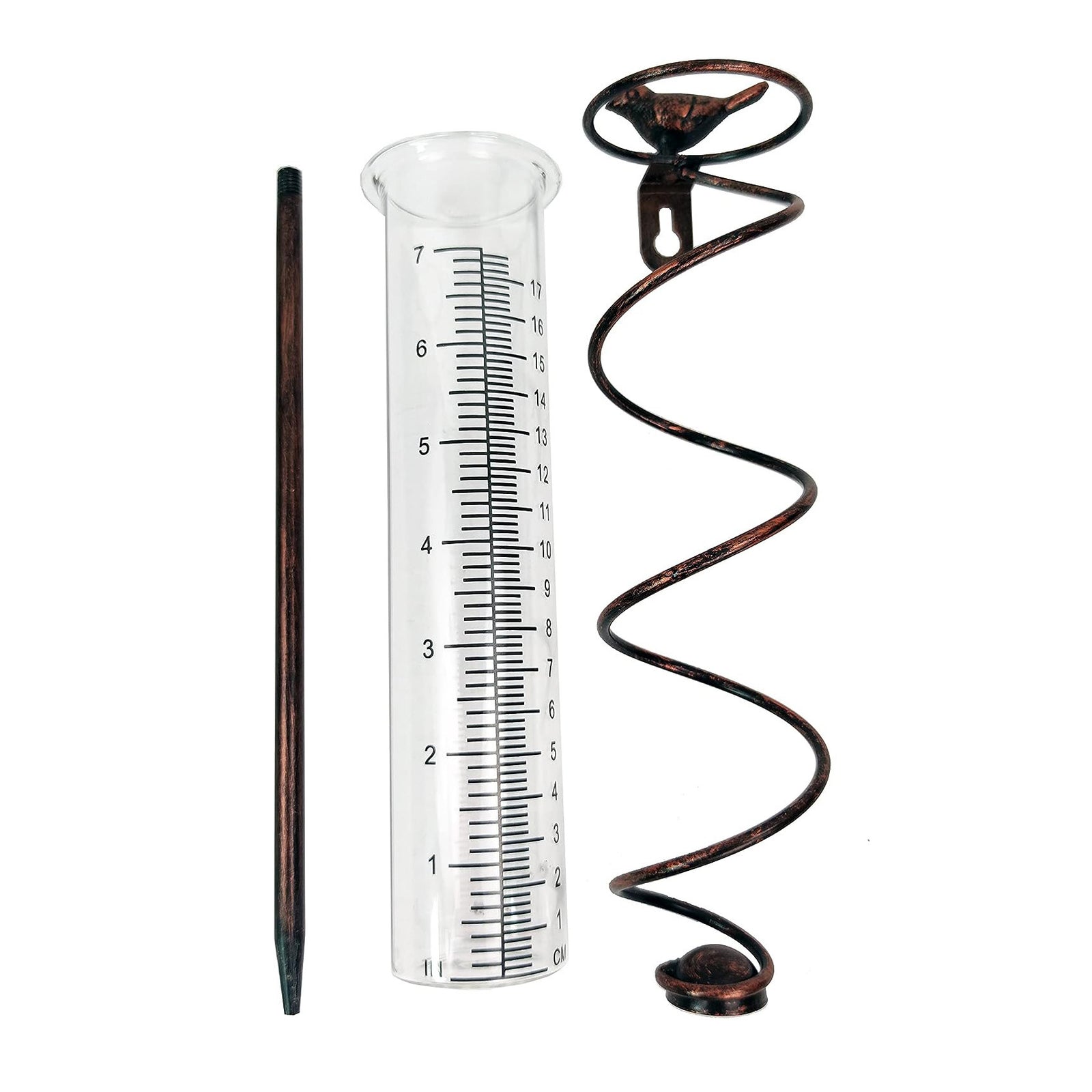 Decorative Garden Rain Gauge  Glass Rain Meter with Metal Stake and Bird Design