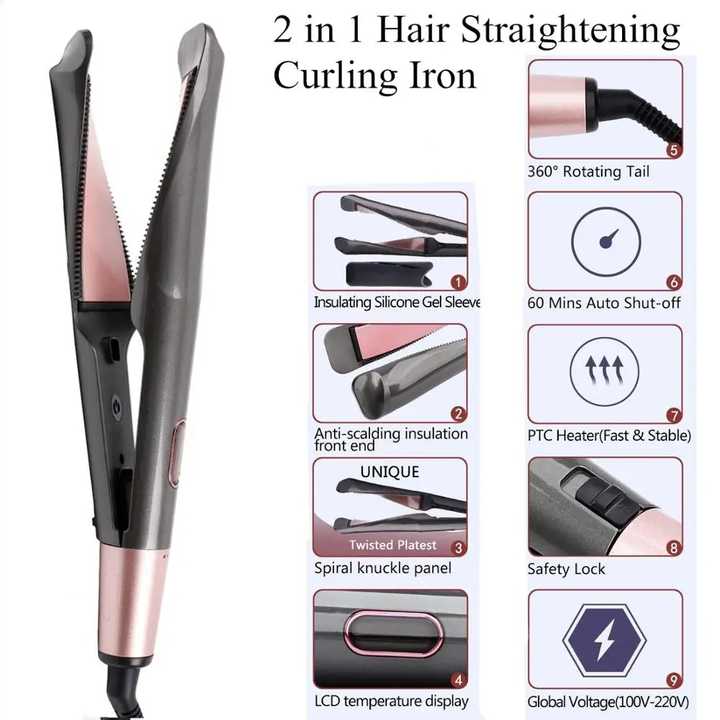 2-in-1 Hair Straightener and Curler â€“ Ceramic Ionic Hair Styling Tool for Smooth and Wavy Hair