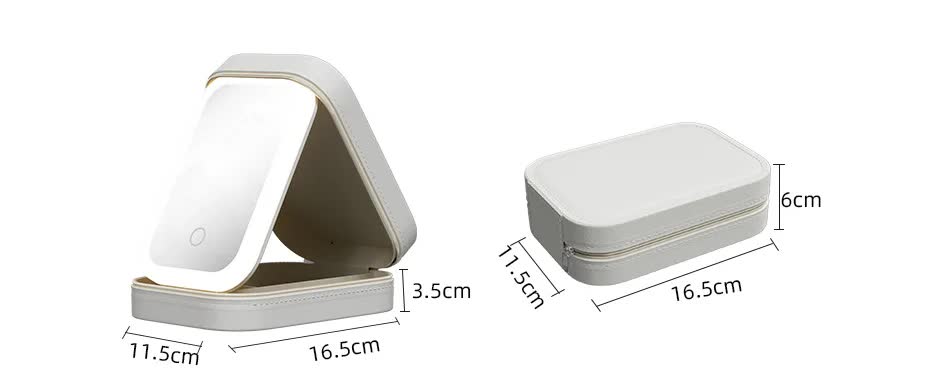 Green LED Jewelry Box with Mirror - Smart Light Adjustment and Dual Power Charging for Travel and Home