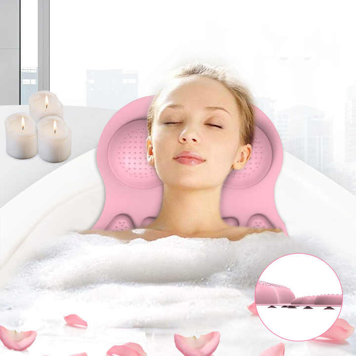 White Silicone Bath Pillow - Ergonomic Design with Suction Cups for Comfortable Bathtub Support