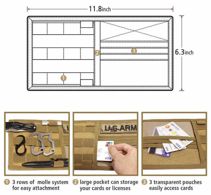 Black Car Sun Visor Organizer - Tactical Molle Storage Panel with Multi-Pocket Design