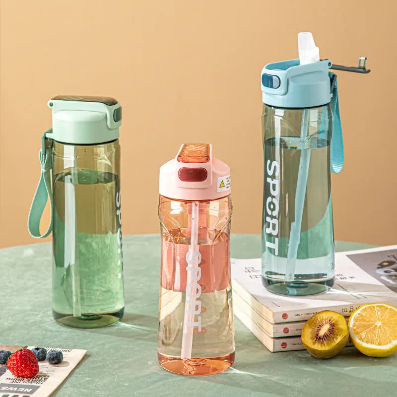 800ml Green Sport Water Bottle with Straw - Leak-Proof BPA-Free Reusable Hydration Flask