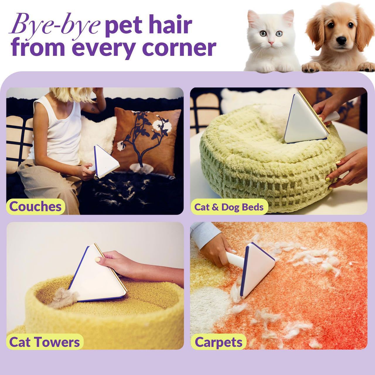 Eco-Friendly Triangle Hair Remover Tool for Pet Hair and Dust â€“ Durable and Reusable