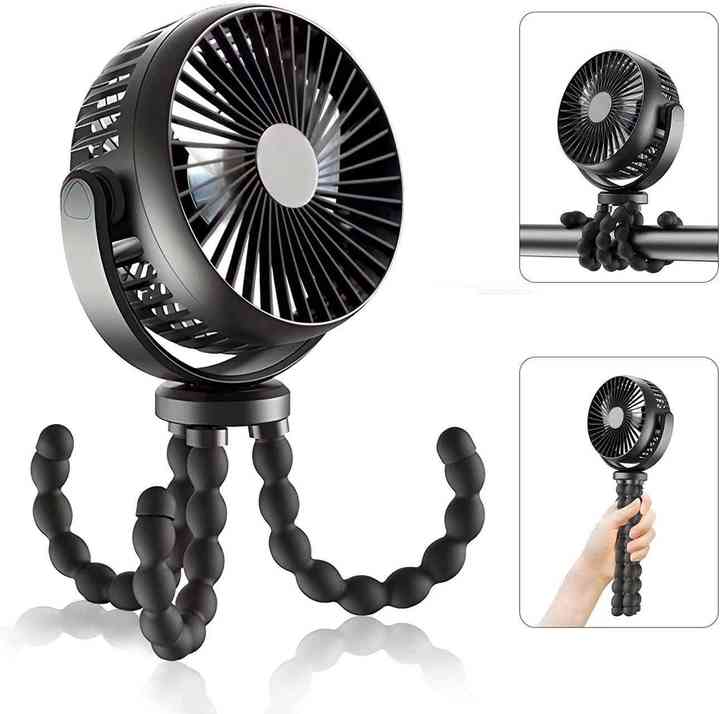 Grey Mini Portable Baby Stroller Fan with Flexible Tripod