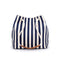 Blue Stripes Canvas Bucket Tote Bag with Leather Handle