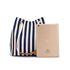 Light Blue Stripes Canvas Bucket Tote Bag with Leather Handle