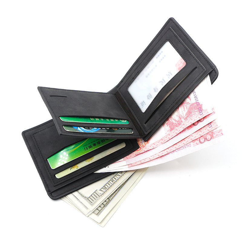 Black Men's Genuine Leather Bifold Wallet - Compact Design with Multiple Card Slots