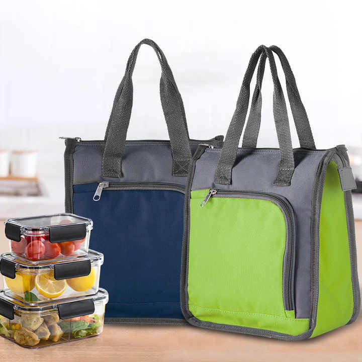 Blue Portable Insulated Lunch Bag for Office, Picnic, and Grocery Use