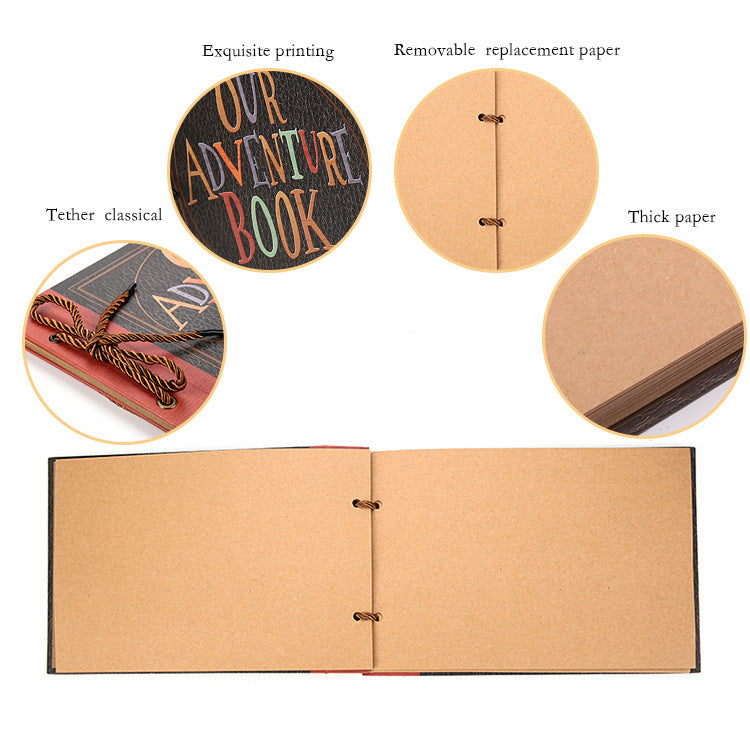 DIY Scrapbook Adventure Album  Retro Kraft Paper Photo Book with String Binding