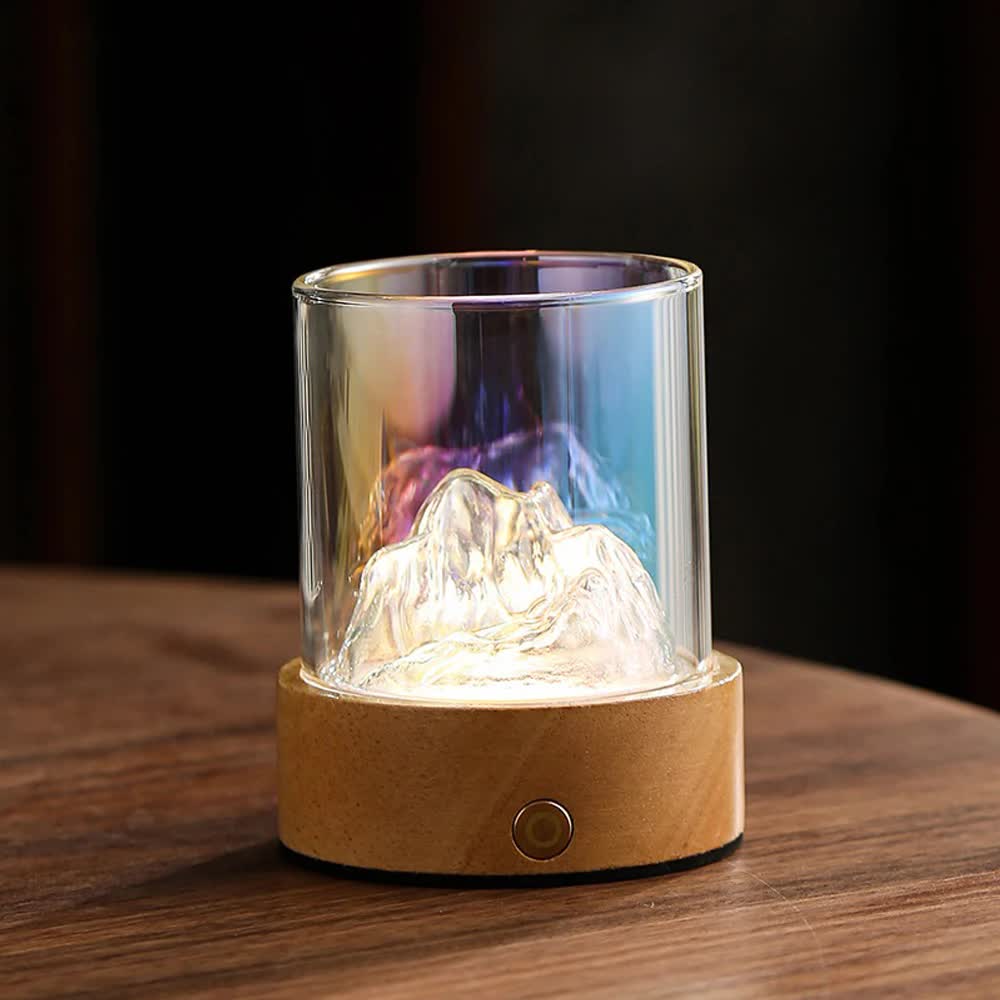 Multicolor LED Glass Night Light with Mountain Design, USB Rechargeable