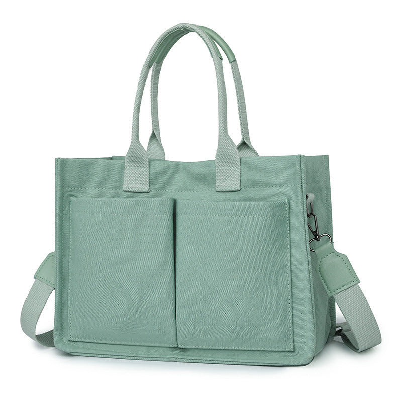 Green Stylish Canvas Briefcase Tote Bag with Large Capacity for Women