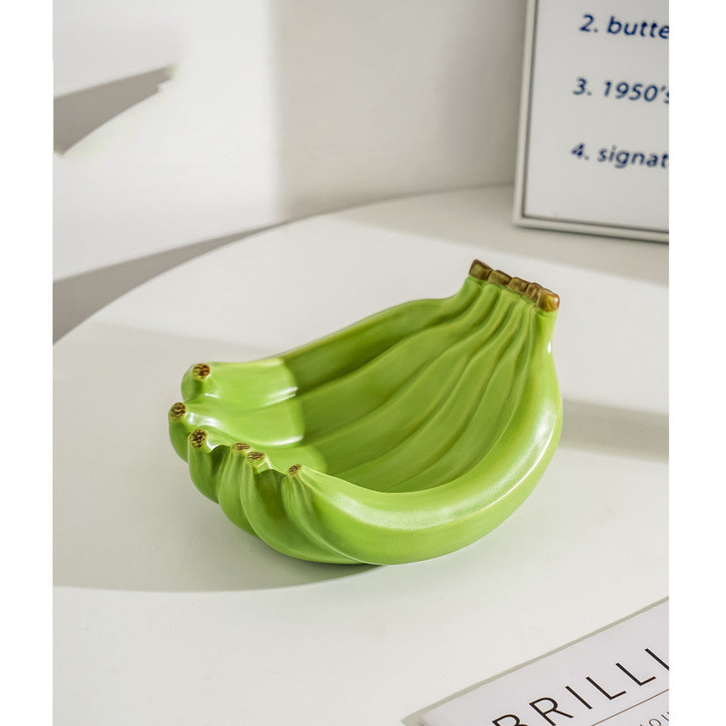 Green Ceramic Banana-Shaped Fruit Plate - Decorative and Functional Storage Tray