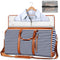 Blue Stripe Convertible Garment Duffel Bag with Leather Accents - Travel Weekender Bag for Suits and Dresses