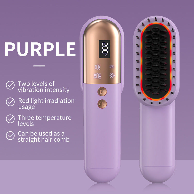 Purle Mini Rechargeable Ionic Hair Straightening Comb | Portable Wireless Vibration Massage Brush for Frizz-Free, Smooth Hair