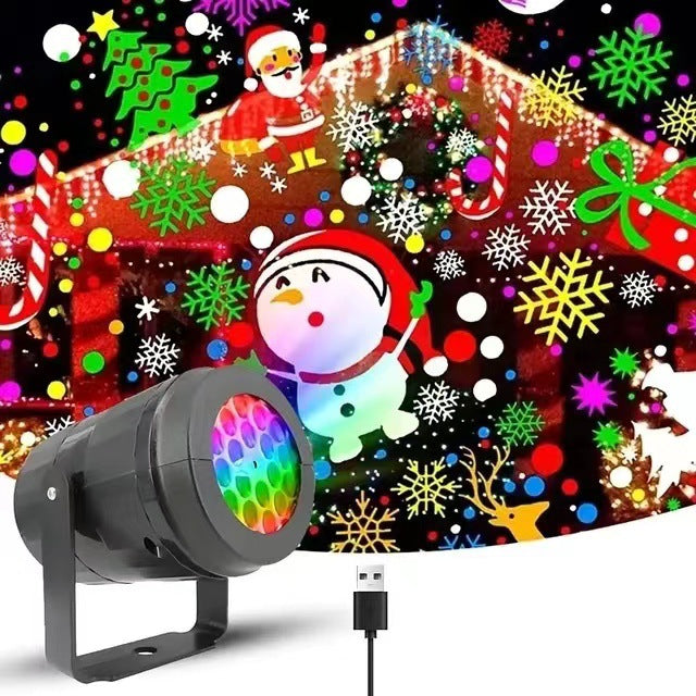 LED Snowflake Projector Light - 7-Color Rotating Christmas & Holiday Decoration Laser Stage Light, 16 Patterns for Festive Decor