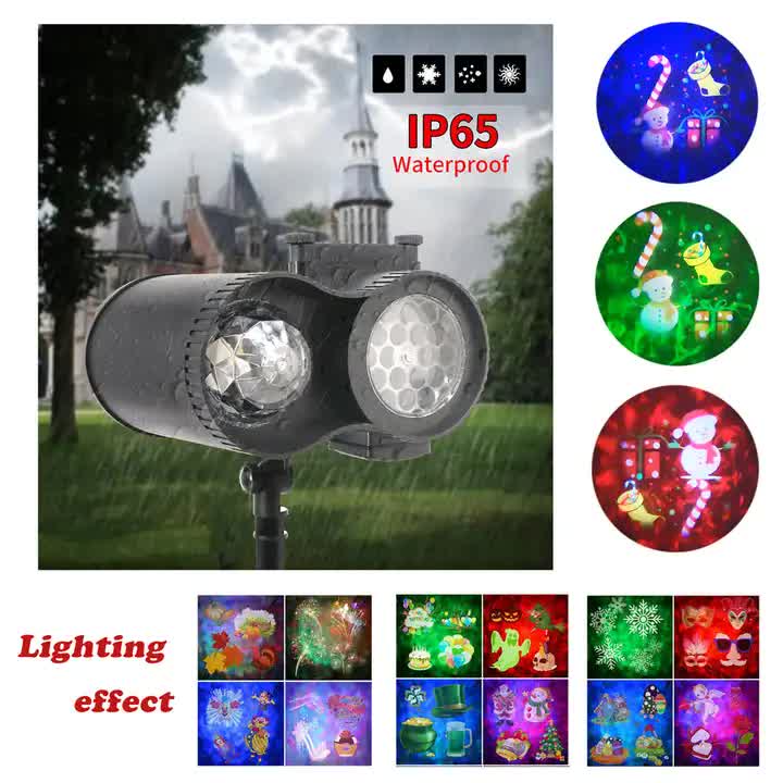 Bracket  Outdoor Waterproof Lawn Dual-Tube Projection Light  LED Halloween & Christmas Dynamic Water Ripple Animation, Replaceable 12 Slides, Stake or Stand Mountable