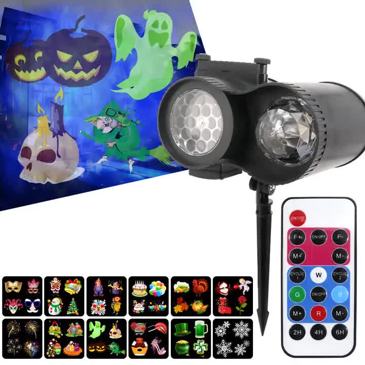 Bracket  Outdoor Waterproof Lawn Dual-Tube Projection Light  LED Halloween & Christmas Dynamic Water Ripple Animation, Replaceable 12 Slides, Stake or Stand Mountable