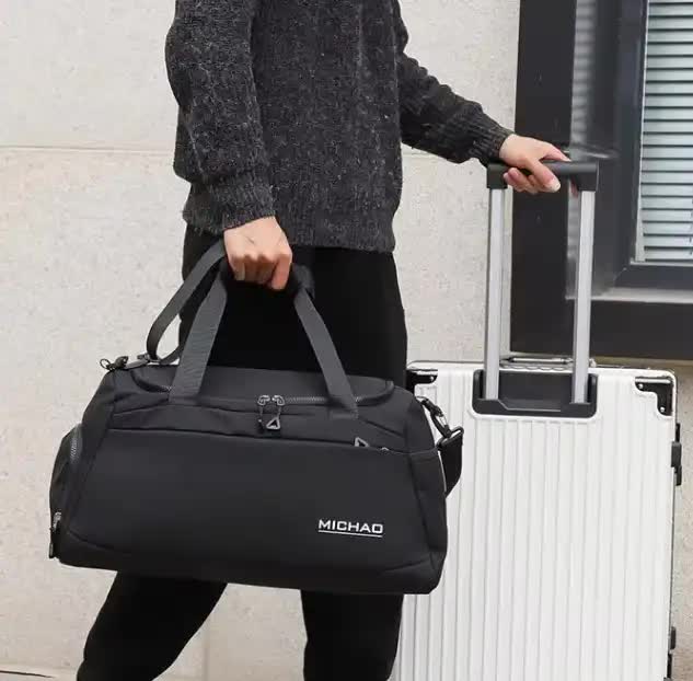 Black Large Capacity Gym Bag with Wet and Dry Separation  Multifunctional Travel, Sports, and Swimming Bag for Men and Women