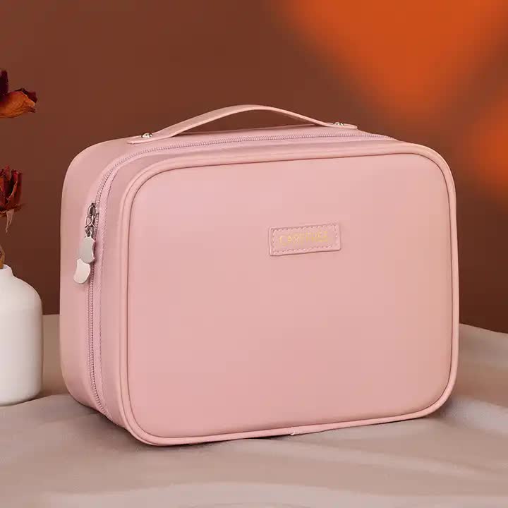 Pink 5-in-1 Multi-Function PU Makeup Organizer  Large Capacity Cosmetic Storage Bag with Dividers, Portable and Premium Quality