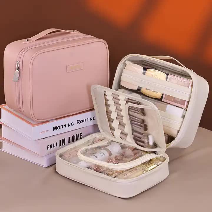 White 5-in-1 Multi-Function PU Makeup Organizer  Large Capacity Cosmetic Storage Bag with Dividers, Portable and Premium Quality