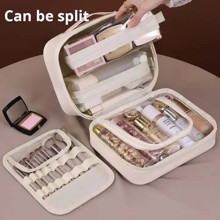 White 5-in-1 Multi-Function PU Makeup Organizer  Large Capacity Cosmetic Storage Bag with Dividers, Portable and Premium Quality