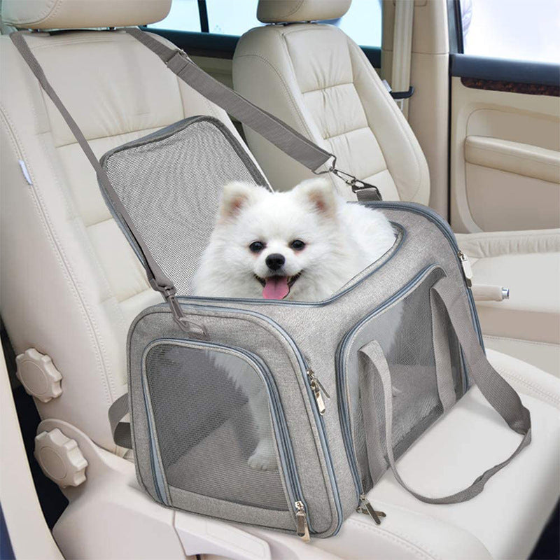 S Black Portable Foldable Pet Carrier Bag  Large Capacity Travel Carrier for 2 Small Pets, Comfortable and Stylish Cat Backpack, Foldable & Easy to Carry
