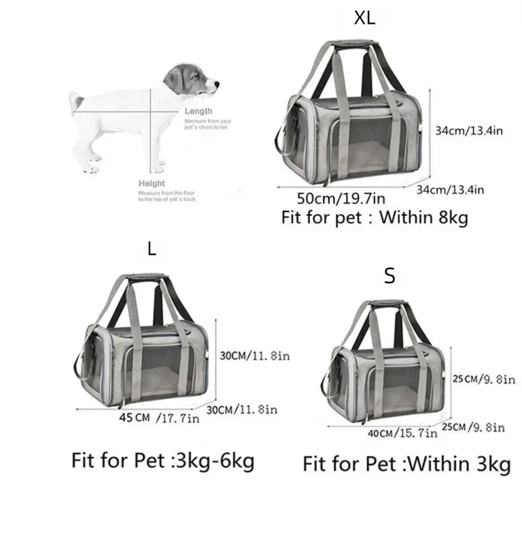 XL Grey Portable Foldable Pet Carrier Bag - Large Capacity Travel Carrier for 2 Small Pets, Comfortable and Stylish Cat Backpack, Foldable & Easy to Carry